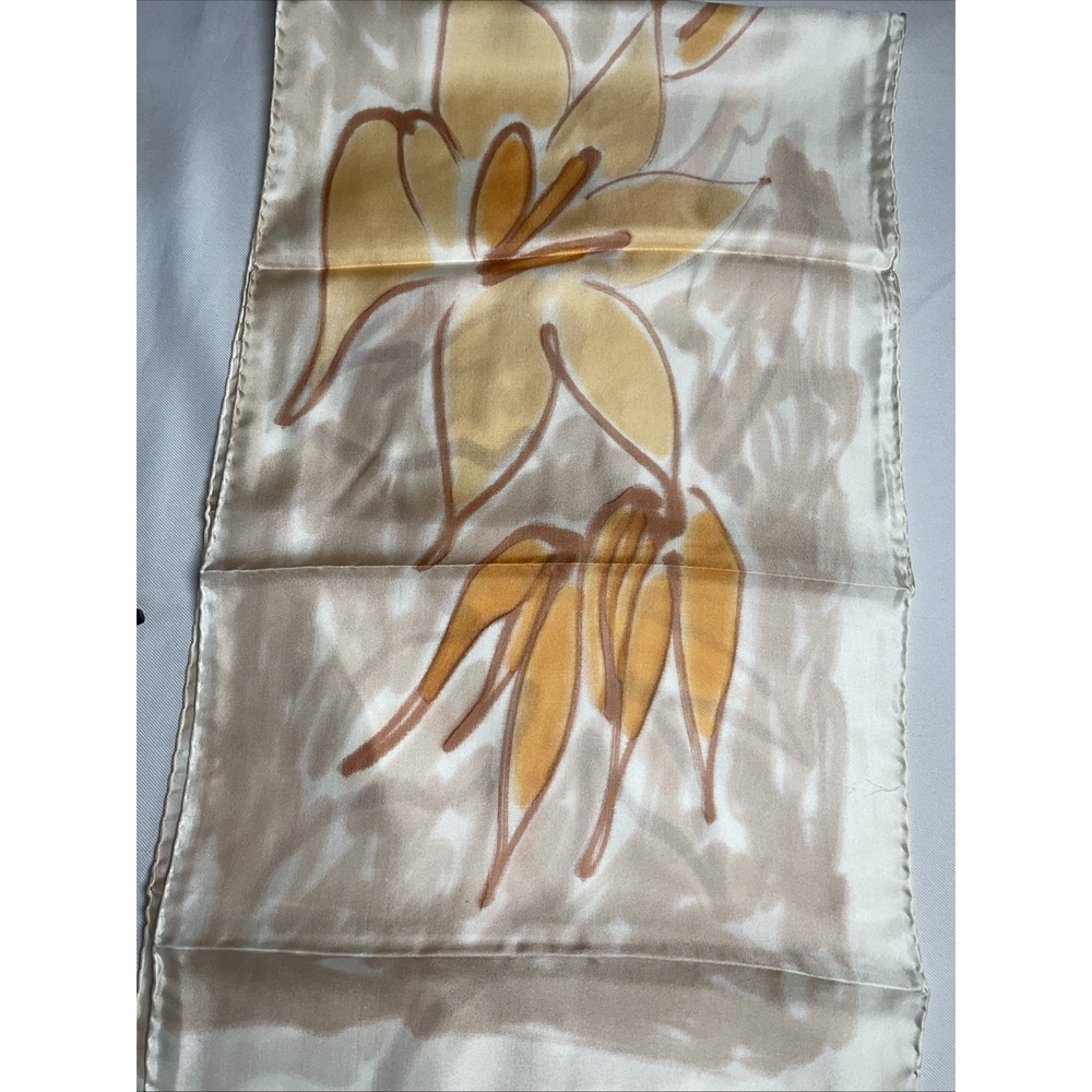 Vtg 100% Silk Scarf Made In France Abstract Floral Hand Rolled